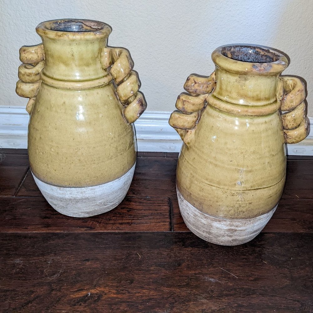 Ceramic Tuscan Vase with Curl Accent Handles
